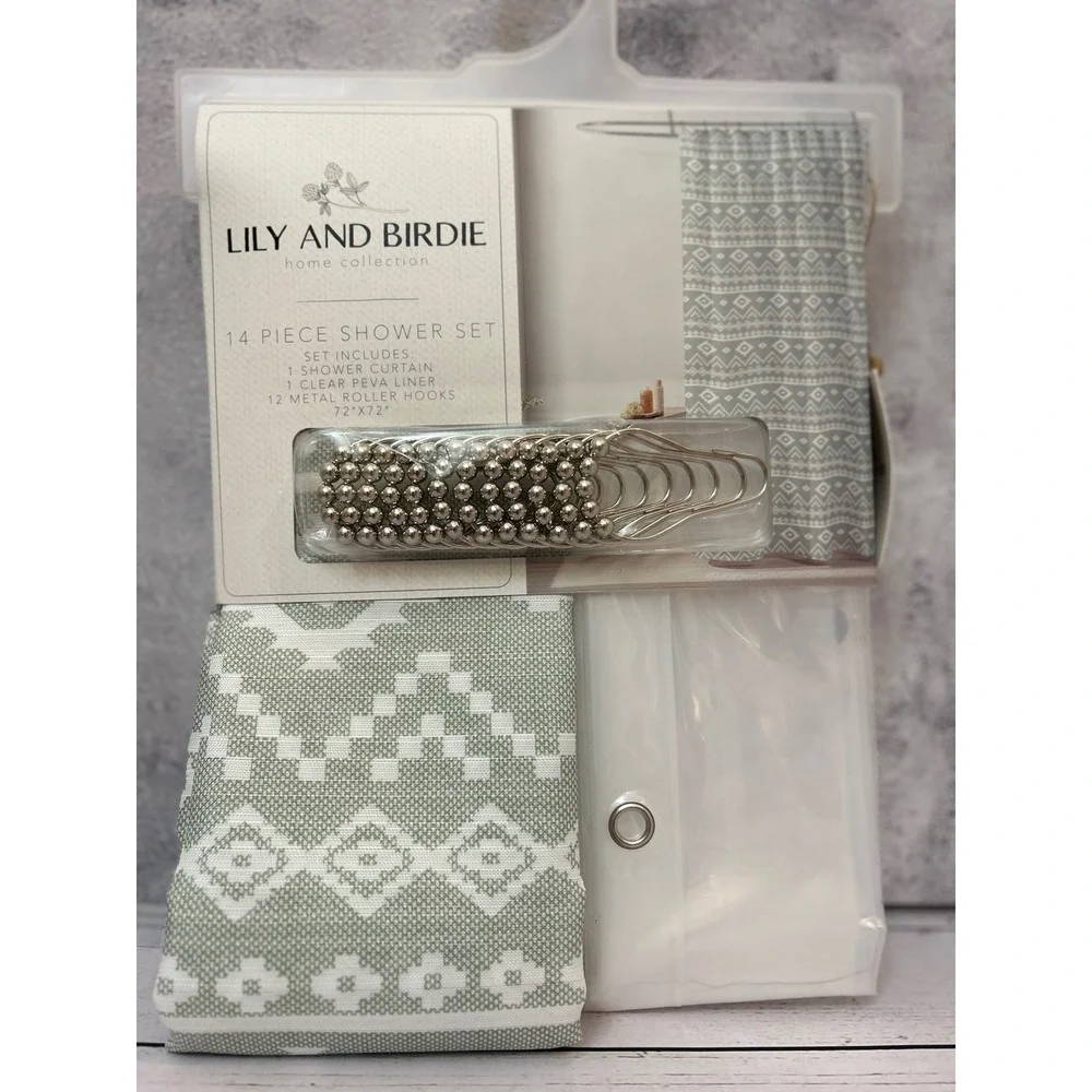 Lily‎ and Birdie 14 Piece Shower Set Sage Green Geometric